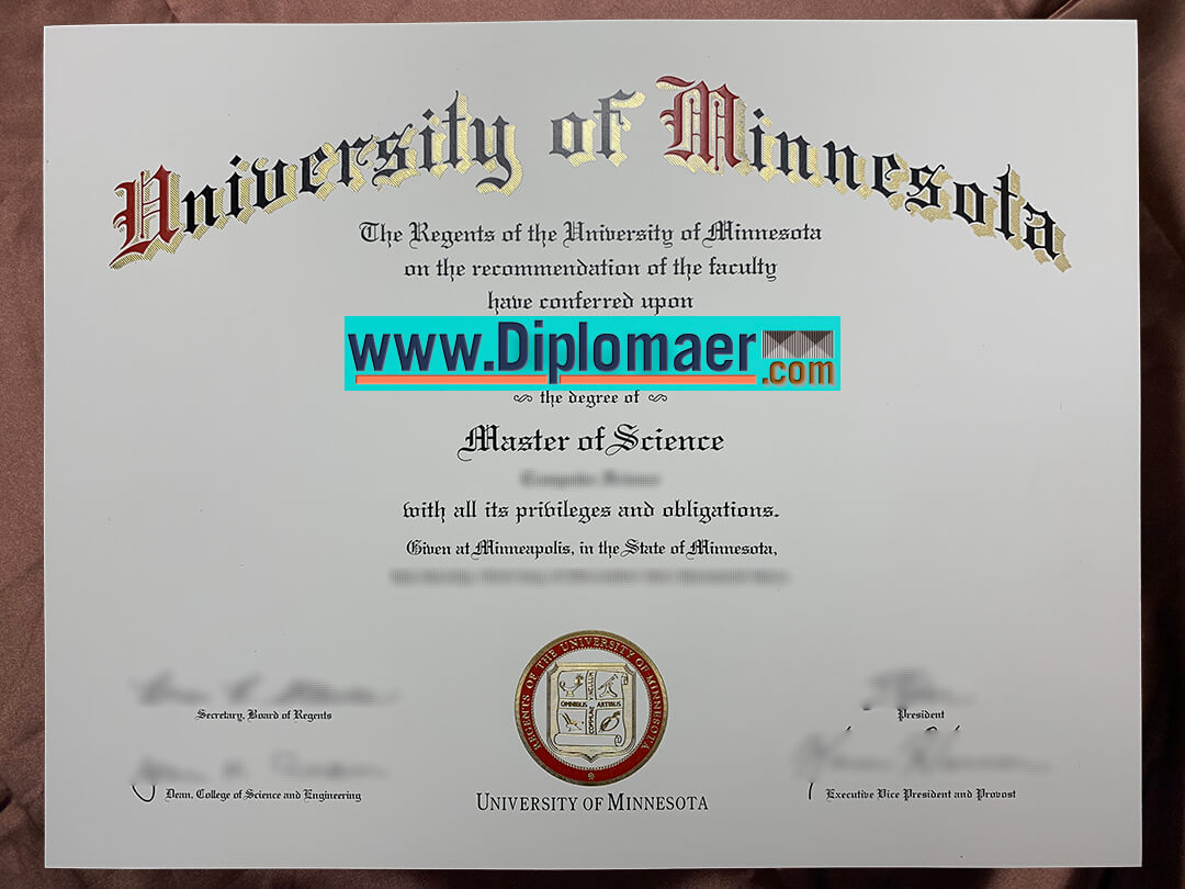 University of Minnesota Fake Diploma - UMN Fake Degree, The University of Minnesota Master Degree Sample