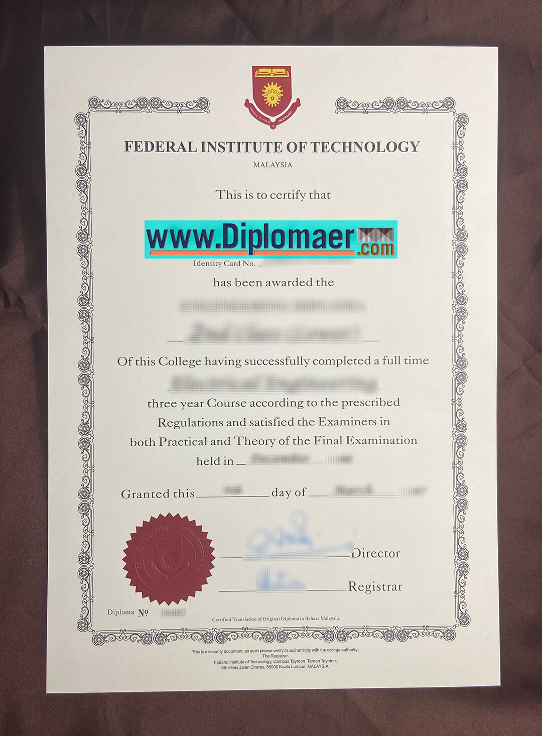FIT fake diploma - The fastest way to buy a fake Federal Institute of Technology diploma from Malaysia