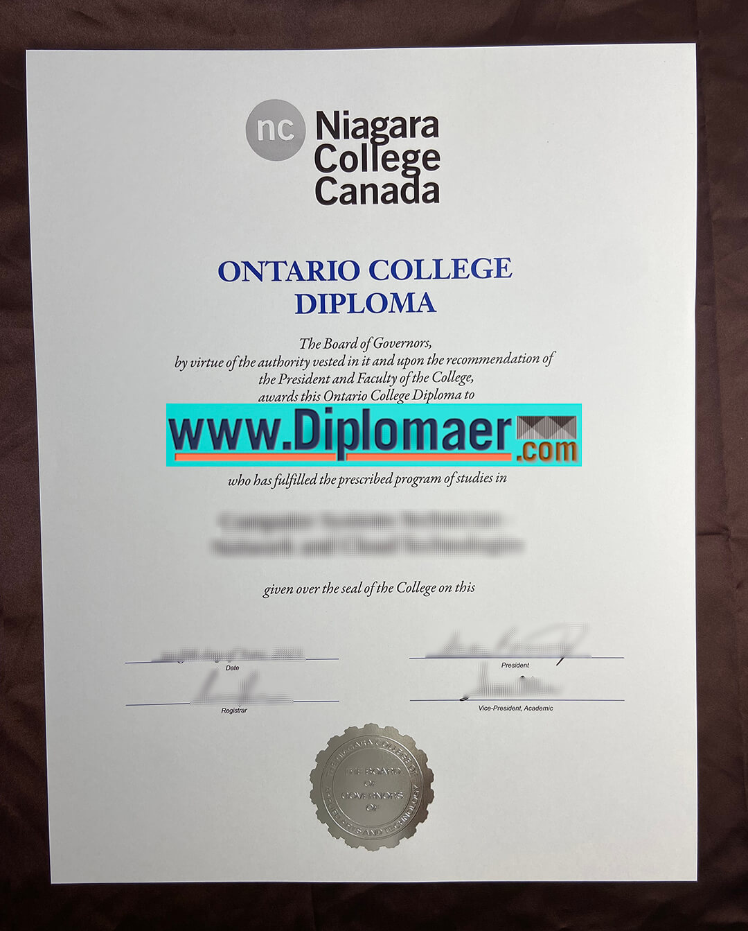 Niagara College Fake Diploma - Niagara College sample, Where to buy it?