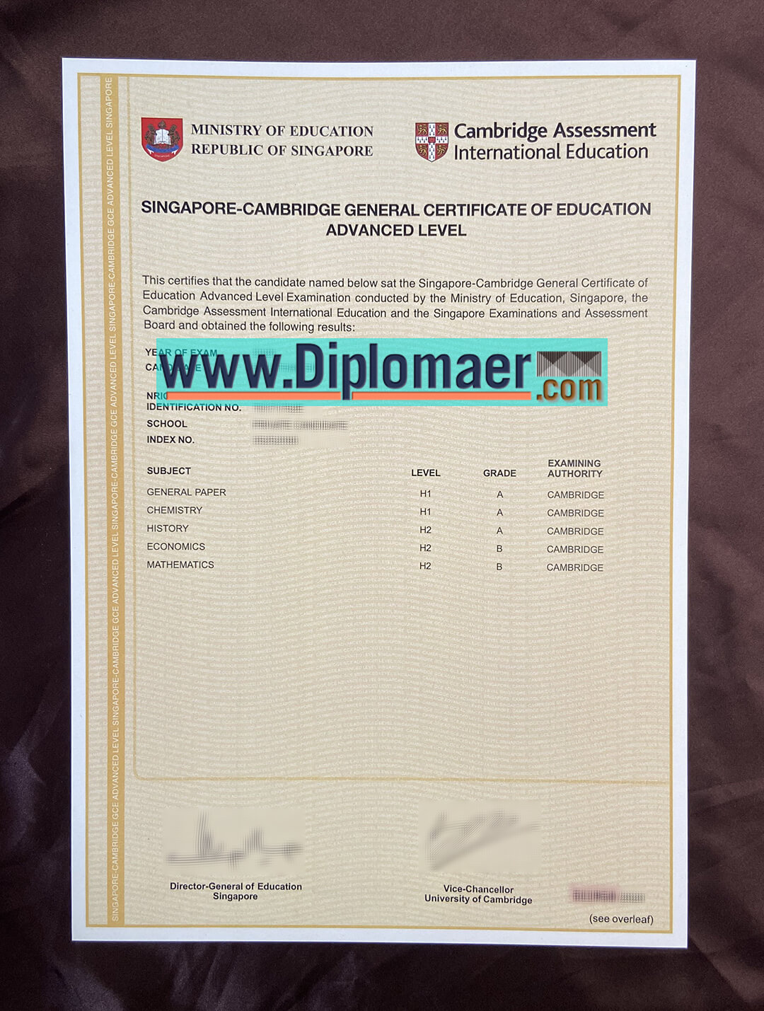 Singapore GCE O Level fake diploma - what is a Singapore-Cambridge GCE A Level certificate?