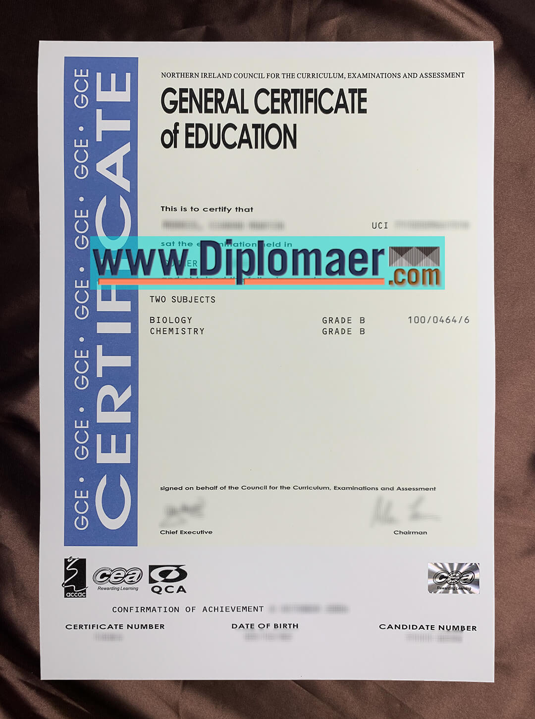 GCE fake diploma - What does the old version of the GCE certificate look like?