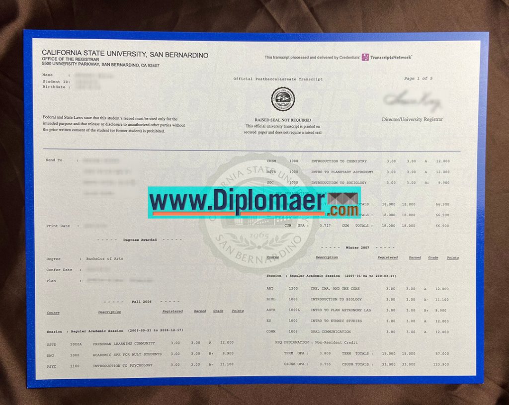 CSU San Bernardino fake transcript 1024x815 - How to Buy California State University, San Bernardino Fake Diploma Online？