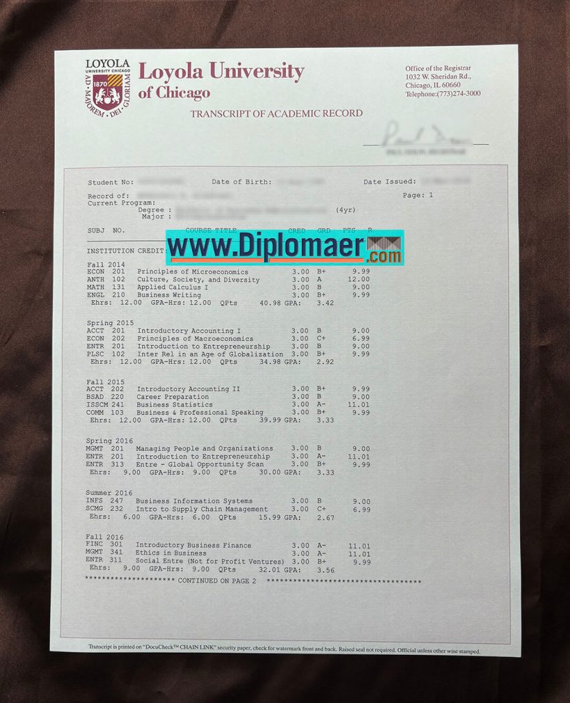 Loyola University Fake Transcript 831x1024 - Is purchasing a Loyola University fake transcript online easy?