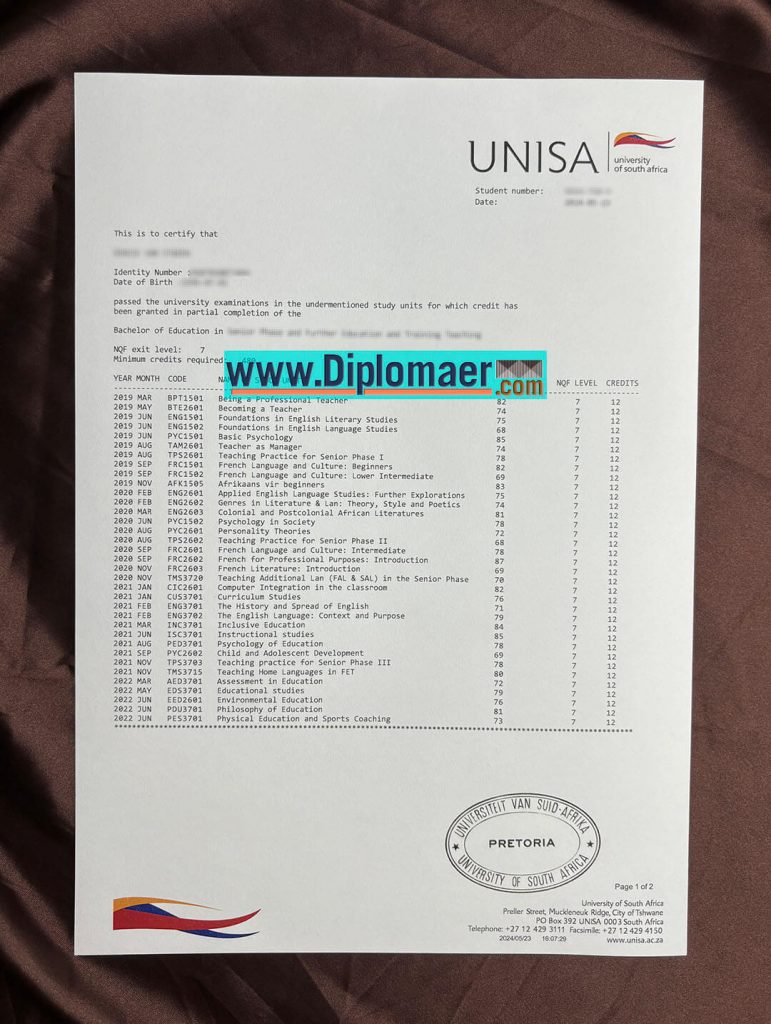 University of South Africa Fake Transcript 771x1024 - How can I obtain a fake University of South Africa transcript online?